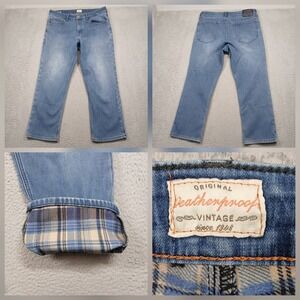 Weatherproof Vintage Men's 40 Jeans Flannel Lined Cuffed Plaid Hem Denim
